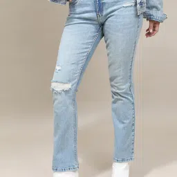 Tokyo Talkies Women Bootcut Mildly Distressed Heavy Fade Stretchable Jeans-picture-12