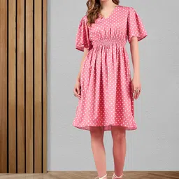 DressBerry Women Polka Dot Print Flared Sleeve Fit & Flare Dress-picture-46