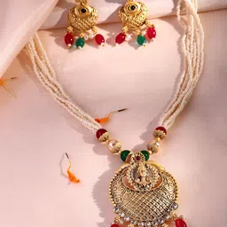 ADIVA 22K Gold-Plated Kundan-Studded & Pearl Beaded Jewellery Set-picture-35