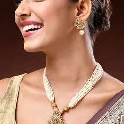ADIVA 18K Gold-Plated Kundan-Studded & Beaded Temple Jewellery Set image 1