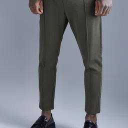 boohooMAN Pure Cotton Slim Tapered Fit Pintuck Side Panel Trousers-image-1