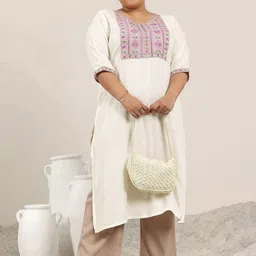EXTRA LOVE BY LIBAS Plus Size Floral Yoke Design Thread Work Straight Kurta-picture-26