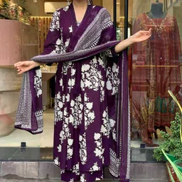 BAESD Floral Printed Sequinned Pleated Notch Neck A-line Kurta With Palazzo And Dupatta-picture-35