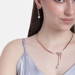 Estele Rose Gold Plated Beautiful Bowline Necklace Set with Crystals for Women-image-17