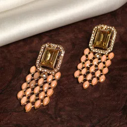 ASMITTA JEWELLERY Gold-Toned & Peach-Coloured Contemporary Drop Earrings-picture-35