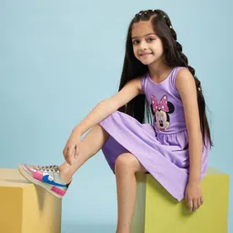 Disney by Wear Your Mind Girls Purple Minnie Print A-Line Dress-picture-39