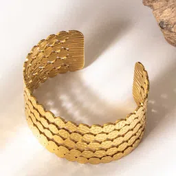 ZAISHA 18K Gold Plated Stainless Steel Chunky Cuff Bangle Bracelet-picture-27