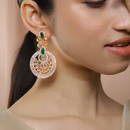 Rubans 22K Rose Gold-Plated Cubic Zirconia Studded Contemporary Drop Earrings-picture-35