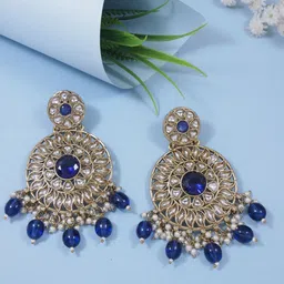 I Jewels Gold Plated Stone Studded & Beaded Classic Drop Earrings-image-65