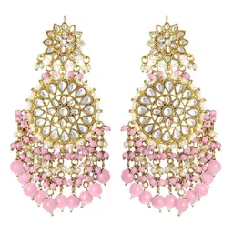 I Jewels Gold-Plated & Pink Kundan-Studded Circular Drop Earrings-picture-22