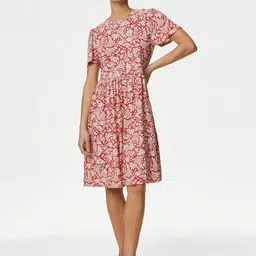Marks & Spencer Floral Printed Flared Sleeve Cotton Fit & Flare Dress-picture-17