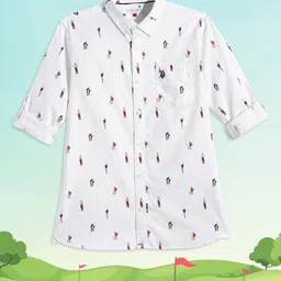 U.S. Polo Assn. Kids Boys White Conversational Opaque Print Pure Cotton Casual Shirt-picture-26