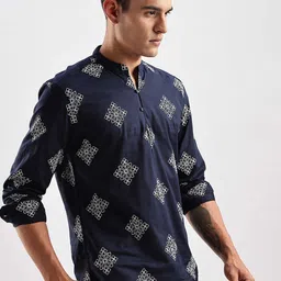 here&now HERE&NOWFloral Embroidered Mandarin Collar Cotton Short Kurta-picture-35