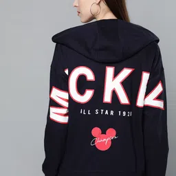 Kook N Keech Disney Women Navy Blue Printed Back Hooded Sweatshirt-picture-16