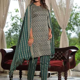 Juniper Geometric Printed Pure Cotton Straight Kurta With Trousers & Dupatta-picture-22