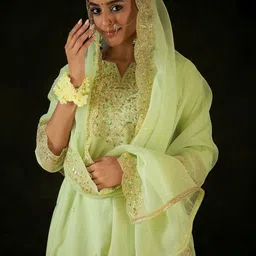 Indo Era Women Floral Embroidered Regular Liva Kurta with Trousers & With Dupatta-picture-19