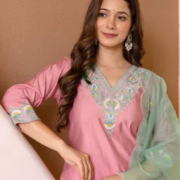 SANISA Women Ethnic Motifs Embroidered Regular Kurta with Trousers & Dupatta-image-76