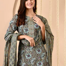 Anouk Women Floral Printed Regular Pure Cotton Kurta with Trousers & With Dupatta image 3