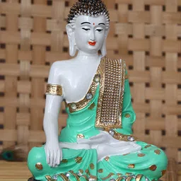 eCraftIndia Sea-Green & Gold-Toned Handcrafted Meditating Lord Buddha Decorative Showpiece-picture-25