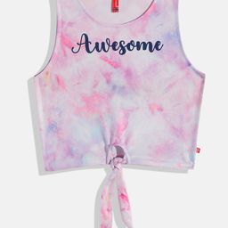 Here&Now X Game Begins Girls Typography Printed Pure Cotton Tie and Dye Crop Top-image-6