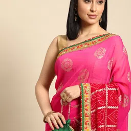 Mitera Ethnic Motifs Gotta Patti Poly Georgette Bandhani Saree-picture-31