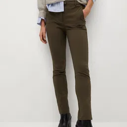MANGO Women Olive Green Skinny Fit Solid Sustainable Regular Trousers-picture-39