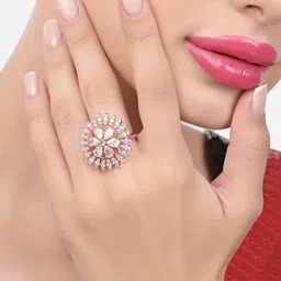 Zaveri Pearls Rose Gold-Plated Cubic Zirconia-Studded Finger Ring-image-87