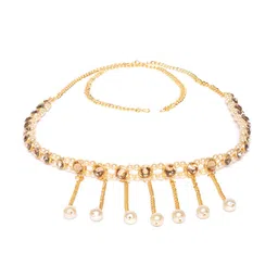 JEWELS GEHNA Off-White Gold-Plated CZ Studded & Beaded Handcrafted Kamarbandh image 4