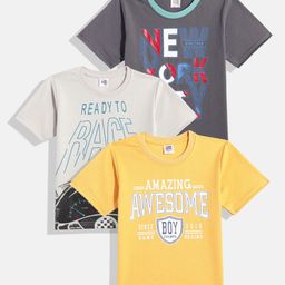Here&Now X Game Begins Boys Assorted Set of 3 Typography Printed T-shirts-picture-25