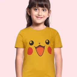 BRATMA Kids Mustard Yellow & Black Pure Cotton Printed T-shirt-picture-56