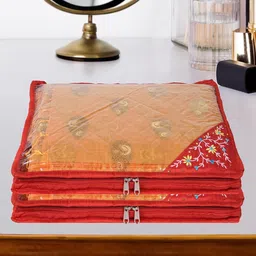 Kuber Industries Red  & Transparent 12 Pieces Self Design Saree Organisers-picture-32