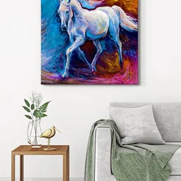 999Store Blue & White Canvas Galloping Horse Painting Wall Art-image-10