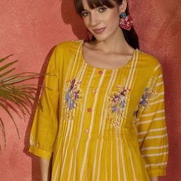 Indo Era Women Floral Printed Pure Cotton Kurta with Trousers-picture-43