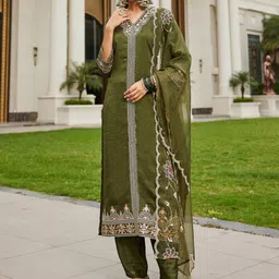 Indo Era Women Floral Embroidered Regular Kurta with Trousers & With Dupatta-image-22