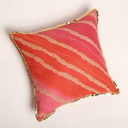 Jaipur Folk Peach-Coloured & Beige Set of 5 Embellished Square Cushion Covers-picture-4