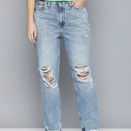 Levis Women 80S Mom Loose Tapered Fit High-Rise Highly Distressed Pure Cotton Jeans-image-0
