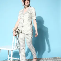 Shae by SASSAFRAS Women Off White Printed Foil Ethnic Blazer With Trousers-image-18