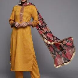 Varanga Women Mustard Yellow Ethnic Motifs Embroidered Sequinned Kurta with Trousers & With Dupatta-picture-12