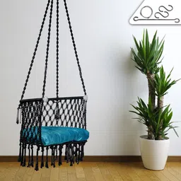 Patiofy Black & Blue C-Shaped Comfortable Hammock Swing Chair With Cushion-picture-14