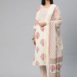Readiprint Fashions Floral Printed Sequinned Pure Cotton Kurta with Trousers & Dupatta-picture-14