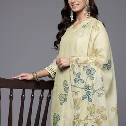 Varanga Women Floral Embroidered Thread Work Chanderi Cotton Kurta with Trousers & Dupatta-picture-38
