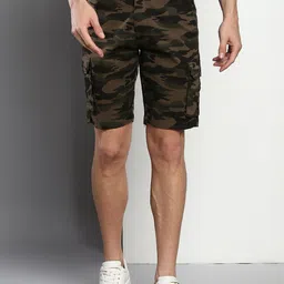 Dennis Lingo Men Olive Green Camouflage Printed Slim Fit Cargo Shorts-image-44