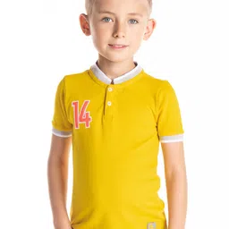Cherry Crumble Unisex Kids Mustard Yellow Solid Stand Collar T-shirt image 1