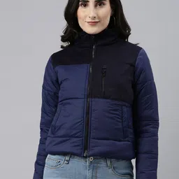 Campus Sutra Women Navy Blue Colourblocked Padded Jacket-picture-30