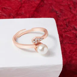 AMI Rose Gold-Plated White CZ-Studded Adjustable Contemporary Finger Ring-picture-43
