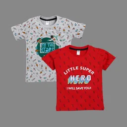 Nottie Planet Boys Red & Grey Pack of 2 Printed Cotton T-shirt-picture-34