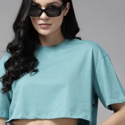 The Roadster Lifestyle Co. Drop-Shoulder Pure Cotton Boxy Fit Super Crop T-shirt-picture-32