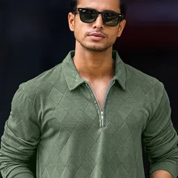 Maniac Textured Polo Collar Slim Fit Oversized Cotton T-shirt-picture-10