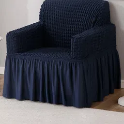 HOKIPO Navy Blue Stretchable Bubble Frill Sofa Cover With Arms-image-44