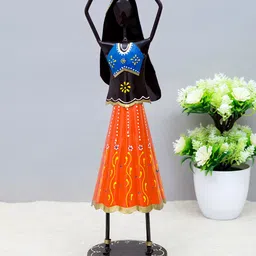 Golden Peacock Black & Orange Handcrafted Village Working Farmer lady Decorative Showpiece-image-23